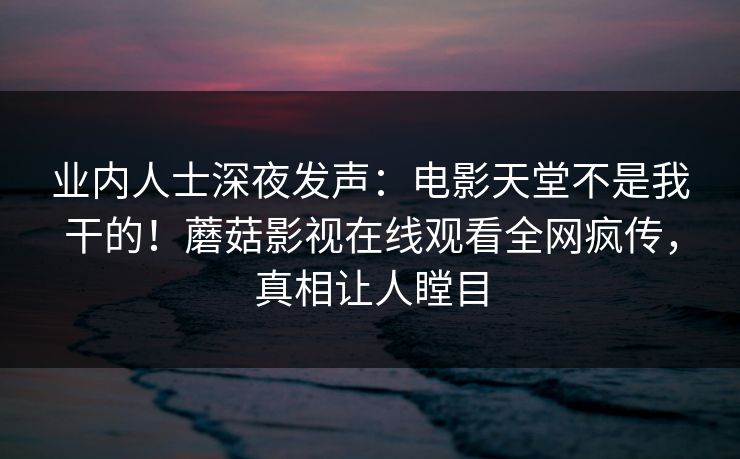 业内人士深夜发声：电影天堂不是我干的！蘑菇影视在线观看全网疯传，真相让人瞠目