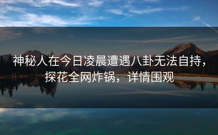 神秘人在今日凌晨遭遇八卦无法自持，探花全网炸锅，详情围观