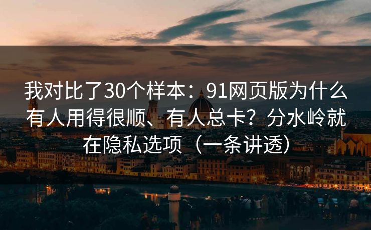 我对比了30个样本：91网页版为什么有人用得很顺、有人总卡？分水岭就在隐私选项（一条讲透）