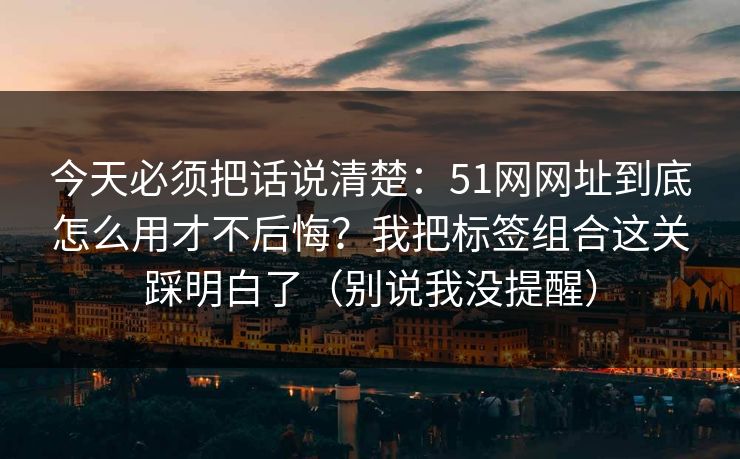 今天必须把话说清楚：51网网址到底怎么用才不后悔？我把标签组合这关踩明白了（别说我没提醒）